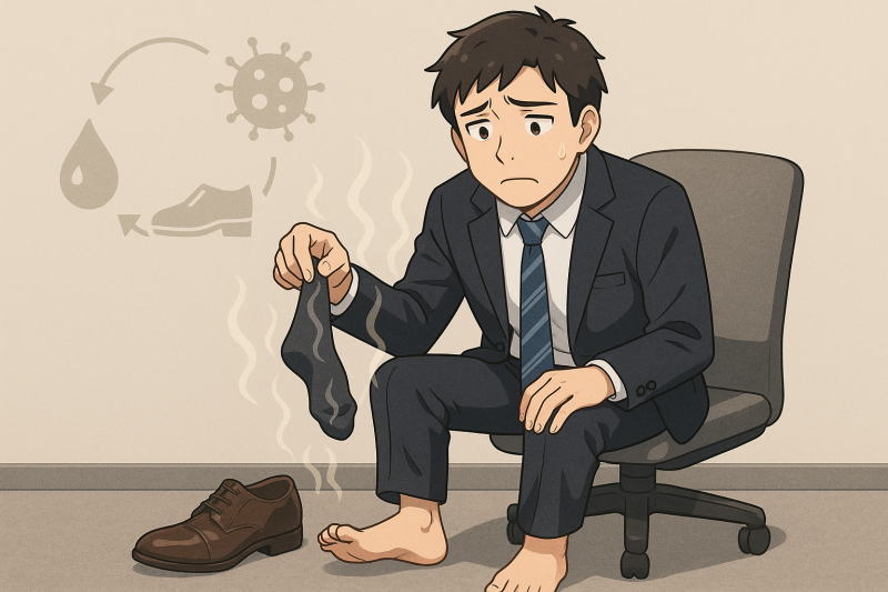 足の臭いが靴下にしみつく原因は？ビジネスマンが陥る３つの悪循環！