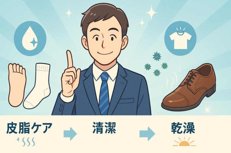 革靴の足の臭いを繰り返さないために｜ビジネスマン向け根本ケア習慣！