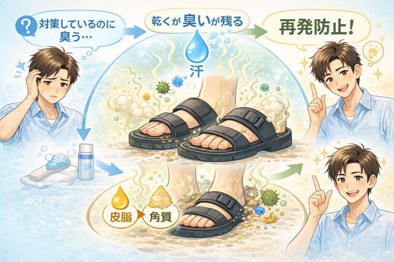 足の臭いが気になるサンダル問題｜通気性があっても臭う原因と再発させない対策とは！