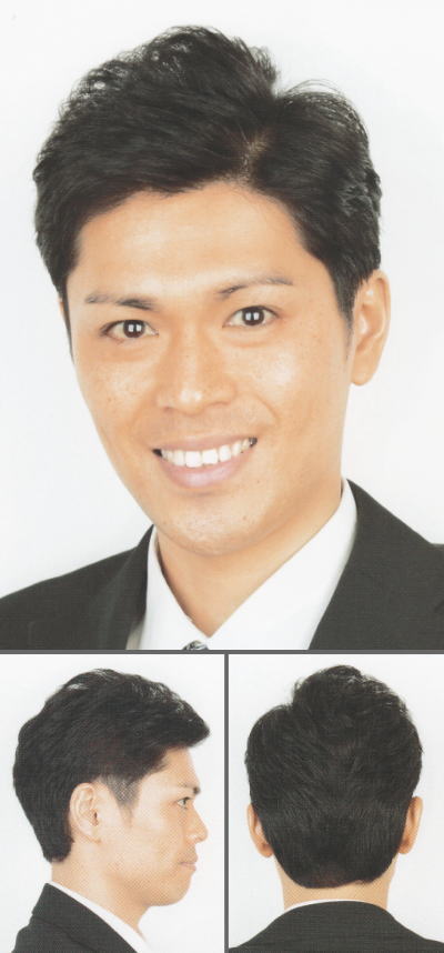 「横分け×アップバンクのショートヘア」ヘアスタイル