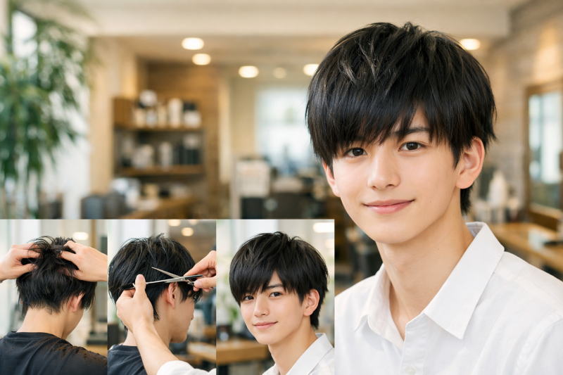 高校生[マッシュ]軽めのヘアスタイルでは！黒髪マッシュを軽めに、そして自然な厚みを残して仕上げるまでの流れ！